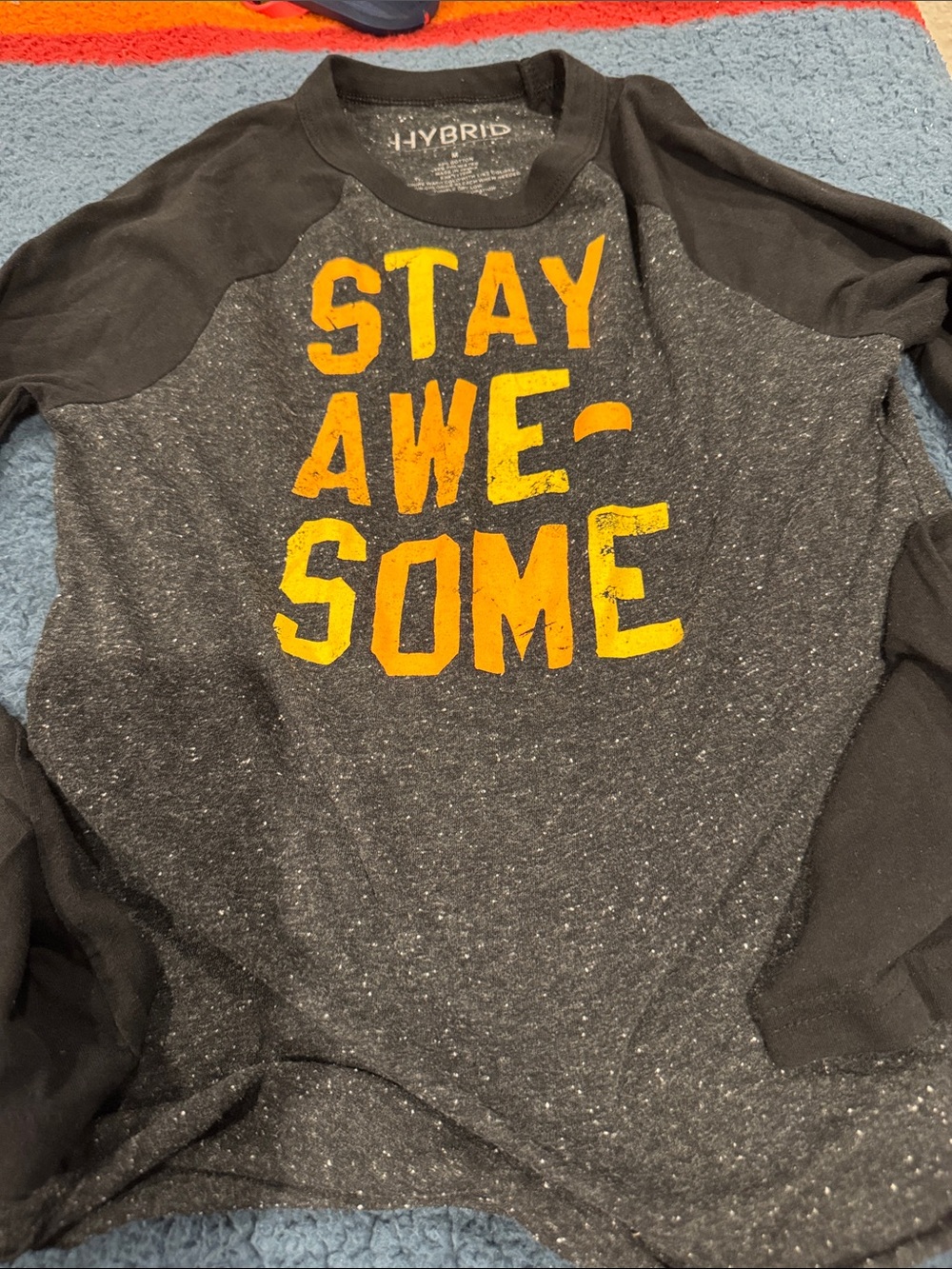Hybrid & company Black Raglan Sweatshirt with Yellow 'STAY AWESOME' Print